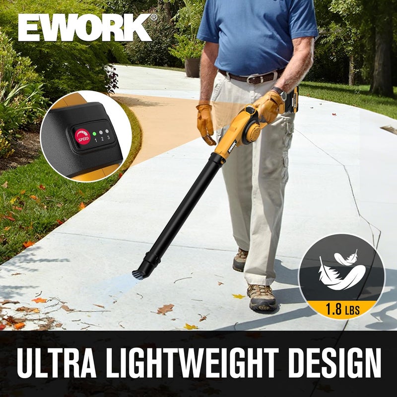 EWORK Small Leaf Blower Cordless 21V 130CFM/200MPH Lightweight Electric Leaf Blower with 2x2.0Ah Battery and Fast Charger, Mini Battery Powered Compact Blowers for Lawn Care, Leaves, Jobsite - Image 5